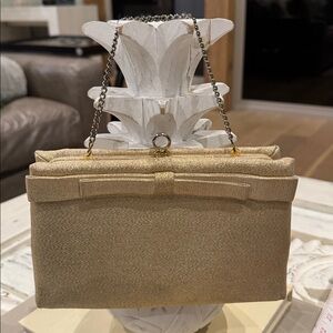 Vintage 60's After Five Gold Clutch Purse Made in USA bow front clasp top event